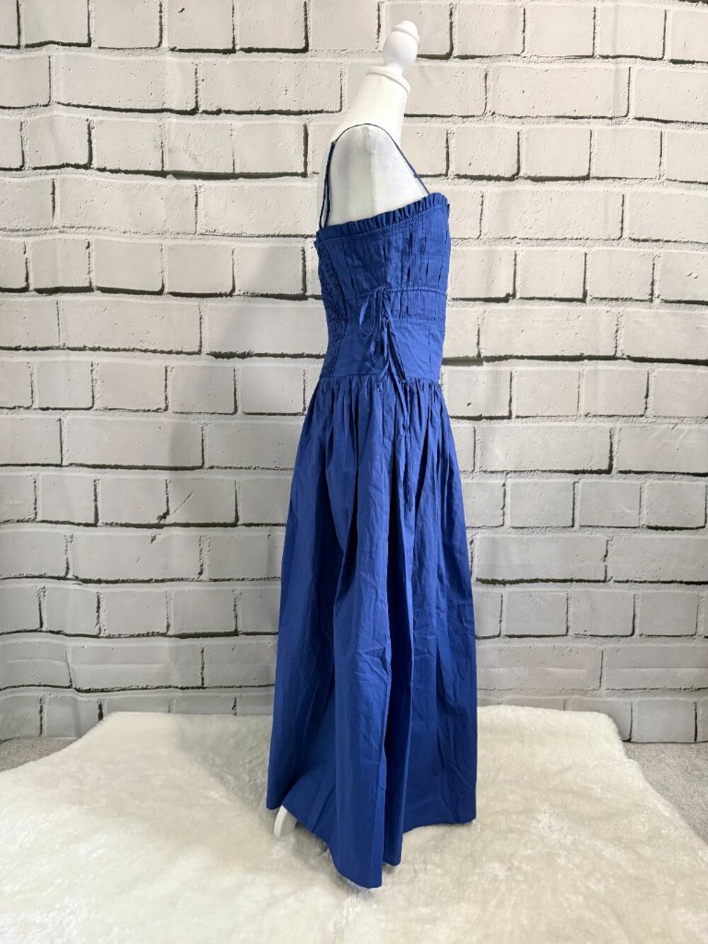 NWOT Moon River  Blue Cotton Smocked Maxi Dress Size M Side Tie - Picture 3 of 11